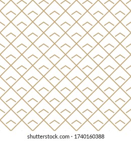 Abstract simple pattern with golden grid ornament. White and gold geometric background. Vector seamless texture in minimal style.