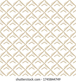 Abstract simple pattern with golden lines and hatches. White and gold geometric background. Vector seamless texture in minimal style.