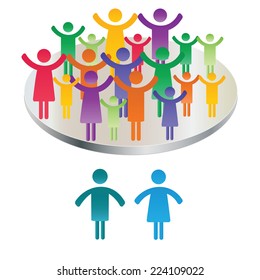 Abstract and simple pictogram showing a family meeting.