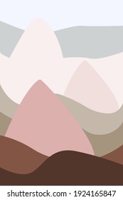Abstract simple poster illustration of sand mountains and sun Modern aesthetic background with landscape, desert dunes of terracotta flowers. Boho style wall decor. Vector graphics