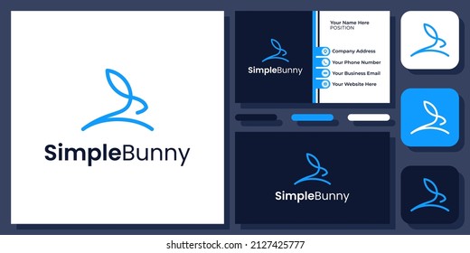 Resumen Sencillo Esquema de la línea conejo conejo simple Diseño de logotipo de vectores con icono animal mínimo con tarjeta de visita