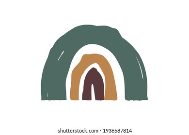 Abstrakte, einfache Regenbogenform im doodle- oder kreideartigen Stil als dekoratives Element für helles trendiges Design. Einzeln bunter Vektorgrafik.