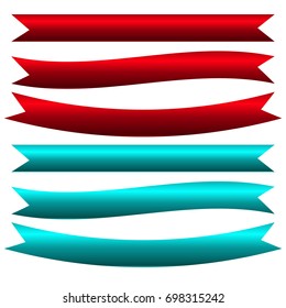Abstract simple red and blue silk ribbons set, modern info graphic templates, colorful stylish geometrical metallic banners with space for text. Vector illustration eps10