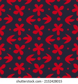 Abstract simple red flowers. Seamless pattern. Vector image. Design for fabric, wallpaper.