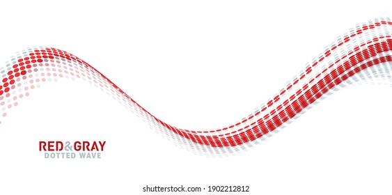Abstract simple red and gray dotted wave on white background. Vector graphics