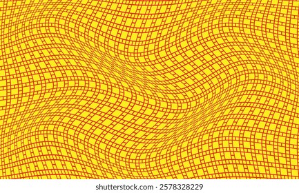 abstract simple red outline rectangle shape plus wave pattern on yellow suitable for background.