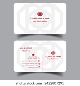 Abstract simple red and white color business card design. Vector stylish simple business card design.