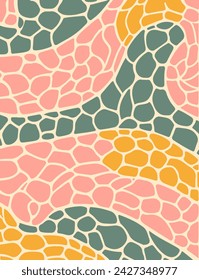 Abstract simple reptile print background. Hand drawn pattern, camouflage paint shapes. Pastel colors. Boho style. Home painting vector art. Snake skin patches, trendy texture for cloth, fabric.