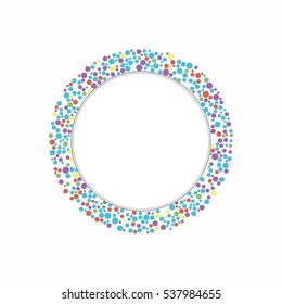 Abstract, simple round text box design with colorful dots. Business template for text information or headline in typography. Vector illustration