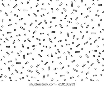 Abstract simple seamless monochrome trendy pattern. Vector geometric texture in retro fashion memphis style 80-90s. Hipster hand drawn background