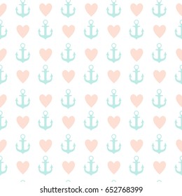 Abstract Simple Seamless Pattern Background with Anchor and Heart Symbol. Vector Illustration eps10