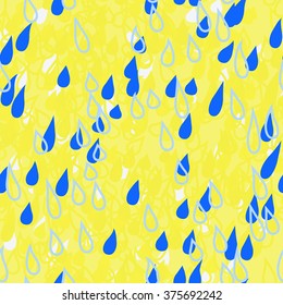 Abstract simple seamless pattern with blue drops on a yellow background