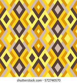 Abstract simple seamless pattern for design in yellow color. Vector geometric background of triangles. Texture for textile, clown, carpeting, warp, clothes