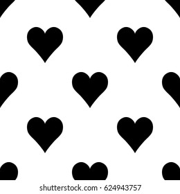 Abstract simple seamless pattern with  hearts.  Symmetry black and white background. Vector illustration. Monochrome classic design. Cute print for textile, wrapping or web