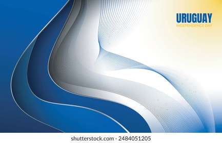 Abstract with simple shadow in blue waving shape design with white background for uruguay independence day