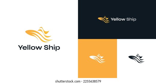 Abstract and Simple Ship Logo Design in Yellow Gradient. Boat Logo or Icon