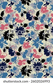 abstract simple solid vector textile design, arrangement medium cartoon hibiscus flower, all-over seamless pattern with multicolor tones illustration digital image printing factory