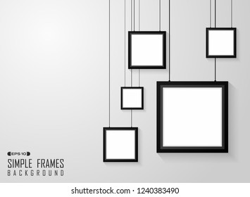 Abstract of simple square black frames pattern on gradient gray wall, vector eps10