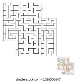Abstract simple square isolated labyrinth. Black color on a white background. An interesting game for children and adults. Simple flat vector illustration. With the answer.