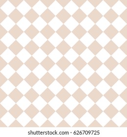 Abstract simple tile rhombus seamless pattern. Almond, or tender pastel light brown, and white colors. Vector background.