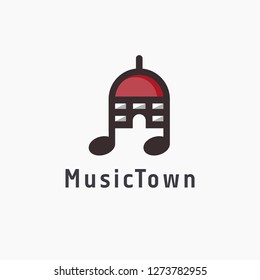 Abstract simple Town hall music note logo icon vector template on white background