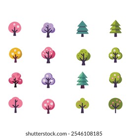 abstrakte einfache Bäume Symbol, bunte Bäume kleine Symbole