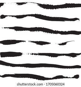 Abstract simple trendy print. Black and white. Brush stripes, ink blots, hand drawn in doodle style. Modern textile, packaging, wrapping paper. Monochrome pattern.