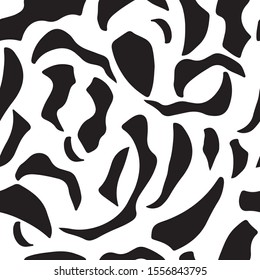 Abstract simple trendy seamless pattern. Black and white geometric shapes. Strokes,  hand drawn in doodle style. Modern textile, packaging, wrapping paper.