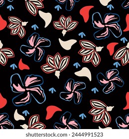 abstract simple vector big flowers all over design with black background illustration textile digital image for clothes motif or paper