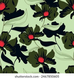 abstract simple vector big flowers all over design with black background illustration textile digital image for clothes motif or paper