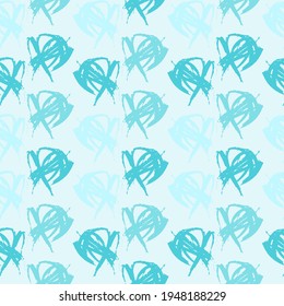 Abstract simple vector chalk seamless pattern with round shapes. Hand drawn. Seamless background. Painted repeat texture. Monochrome turquoise background.