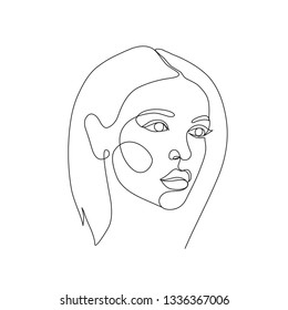 Abstract simple woman face. Continuous line drawing.