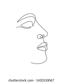 Abstract simple woman face. Continuous line drawing.