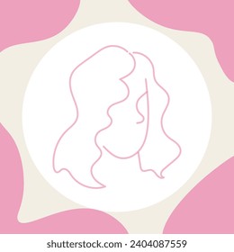 Abstract simple woman face with curly hair. Minimalist hand drawn outline female silhouette. Beauty fashion design