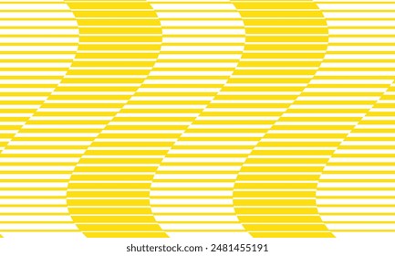 Abstract simple yellow horizontal thin to thick irregular wave line pattern. geometric repeat wavy stripe line.