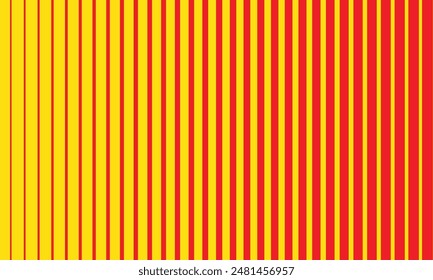 Abstract simple yellow thin to thick line pattern on red. geometric repeat stripe line.