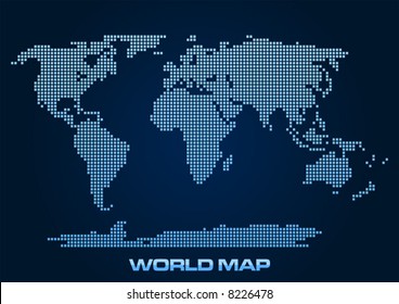 Abstract and simplified world map formed by squares.