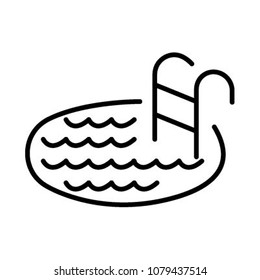 Abstract simplistic pool icon in line style with shadow. Small pool silhouette with water waves. Swim vector stock image.