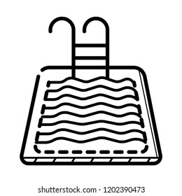 Abstract simplistic pool icon in line style with shadow. Small pool silhouette with water waves. Swim vector stock image.
