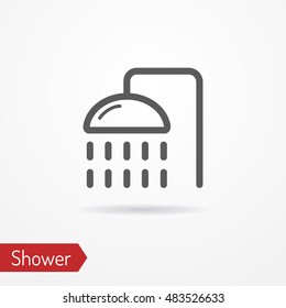 Abstract simplistic shower icon in silhouette line style with shadow. Travel vector stock image.