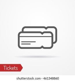 Abstract simplistic ticket icon in silhouette line style with shadow. Plane or train boarding pass. Travel vector stock image.