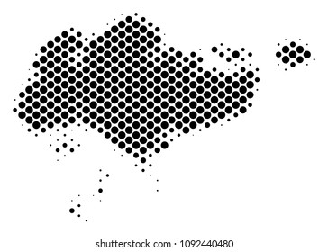 Abstract Singapore map. Vector halftone territory scheme. Cartographic pixel abstraction. Schematic Singapore map is composed from regular circle dot pattern.