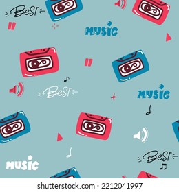 Abstract singing Audio Cassette icon, Hand drawn background. Great for textiles, wrapping paper, wallpapers.