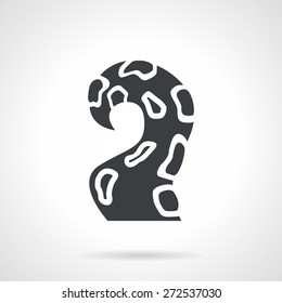 Abstract single black silhouette icon for octopus or squid tentacle on white background. Seafood menu