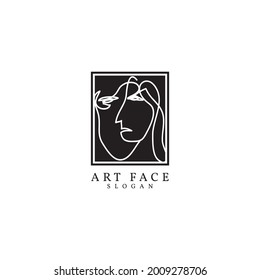 Abstract Single Continuous Line Art Drawing Woman Face Gallery Logo Vector Design