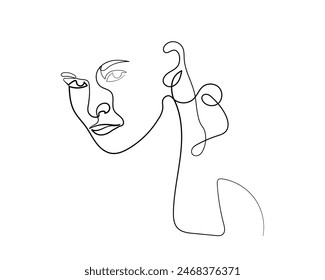 Abstract single continuous line drawing of woman portrait.one line art young cute girl's face. beauty and hairstyle, fashion concept, illustration for print, t-shirt design, logo for cosmetics.