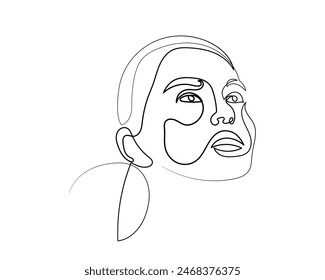 Abstract single continuous line drawing of woman portrait.one line art young cute girl's face. beauty and hairstyle, fashion concept, illustration for print, t-shirt design, logo for cosmetics.
