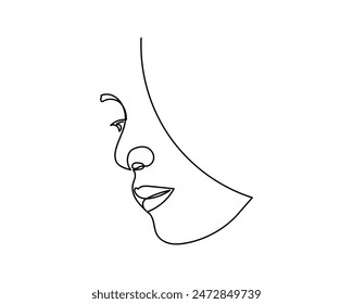 Abstract single continuous line drawing of woman portrait.one line art young cute girl's face. beauty and hairstyle, fashion concept, illustration for print, t-shirt design, logo for cosmetics, etc ve