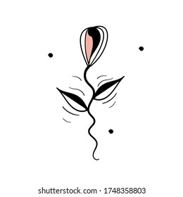 Abstract single line art flower. Outline drawing. Minimal flower isolated on a white background. Modern black and white illustration. Elegant continuous line drawing. Doodle style drawing. For design 