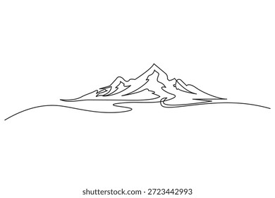 Abstract single line art modern illustration of a vast mountain horizon for minimalist landscape art and posters